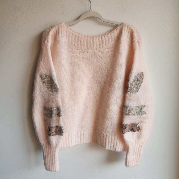 🇫🇷 Des Petits Hauts Light Pink Mohair/Merino Knit Sweater - Sz S - Picture 1 of 13